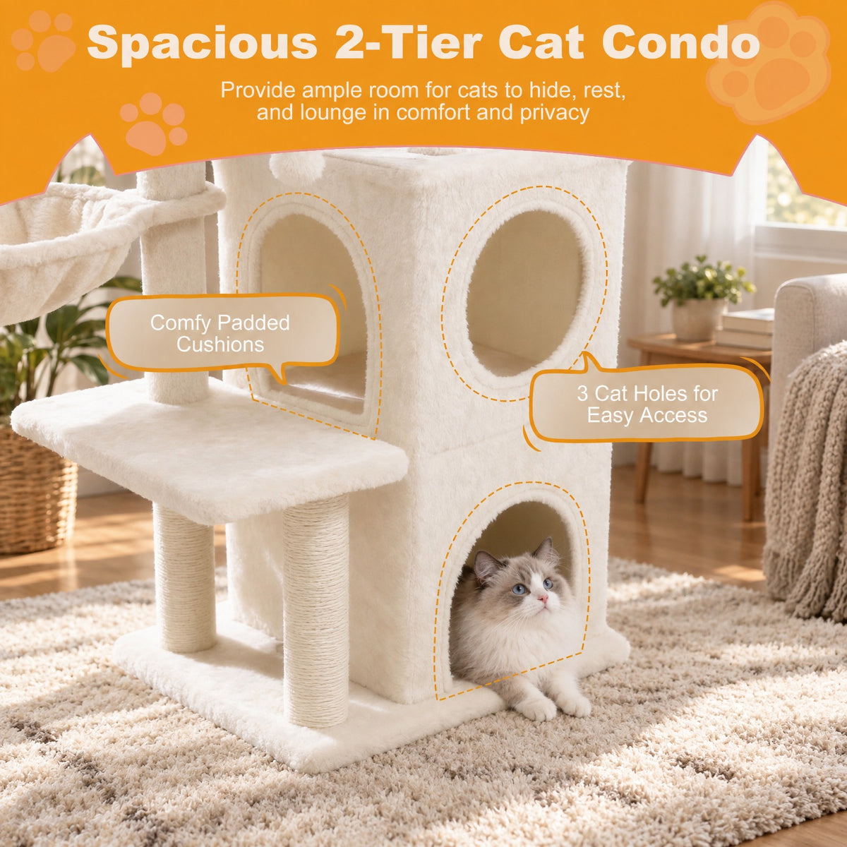 Airfind 33.5 Inch Cute Kitten Tower with 2-Tier Condo and Padded Top Perch, 22 lbs Capacity, Engineered Board Sisal Plush Fabric PP Polyester Frame