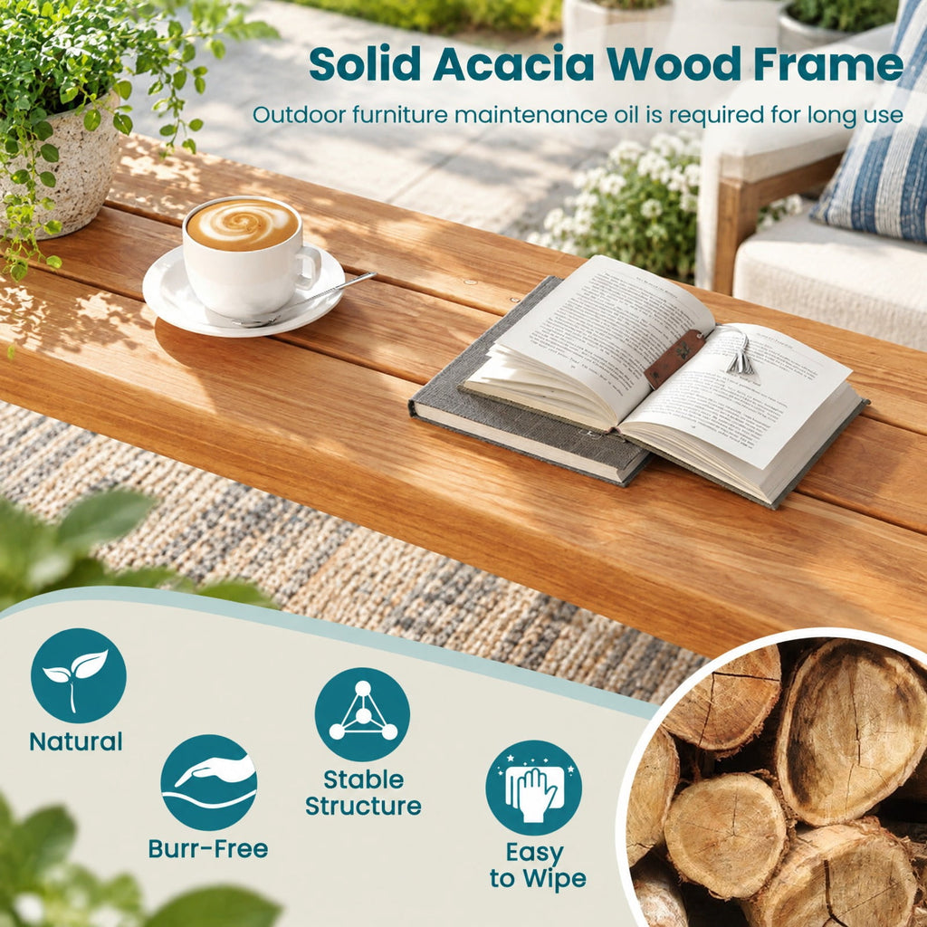 Airfind 63 Inch 3-Person Acacia Patio Wood Outdoor Backless Bench-Set of 1, 800 lbs Capacity, Acacia Wood Metal Frame, 63 x 12.5 x 18 Footprint
