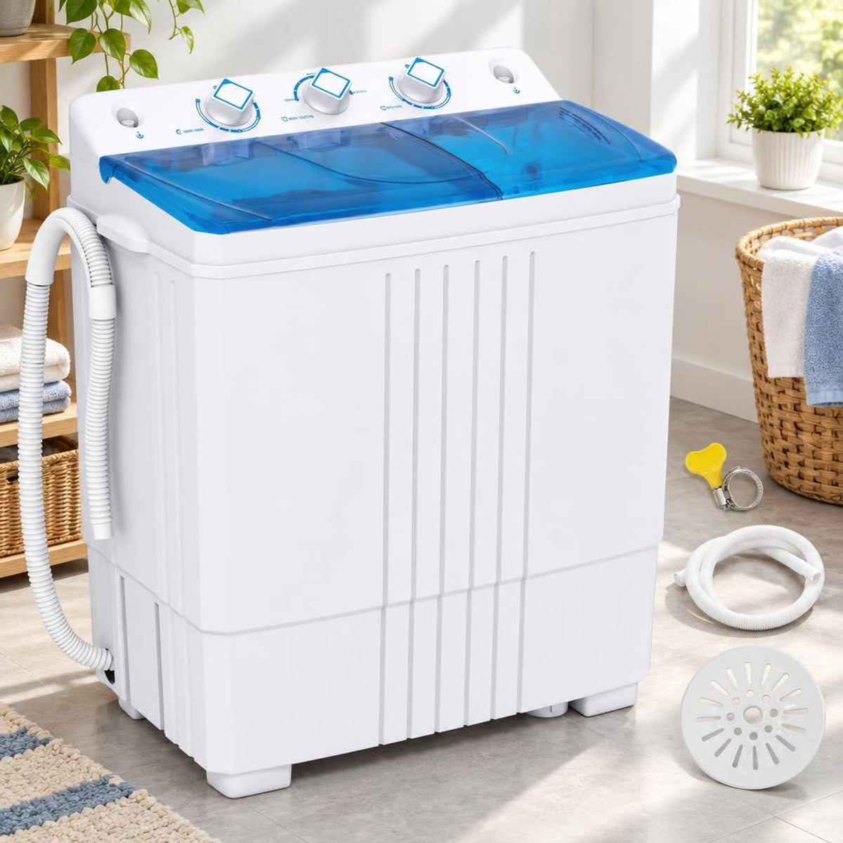 Airfind Portable Washing Machine with Built-in Drain Pump, PP Frame, Blue, Suitable for home apartment dorm and RV