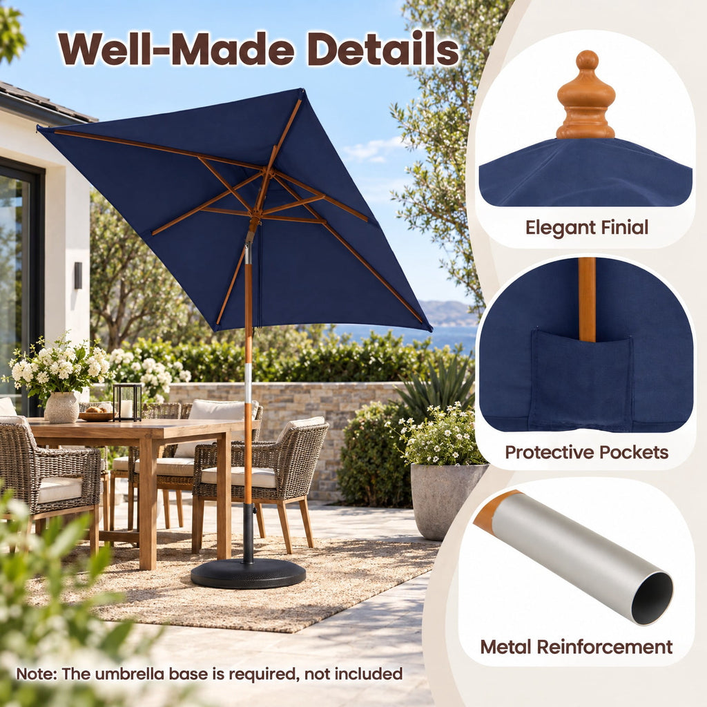 Airfind 7 Feet Outdoor Rectangular Patio Umbrella with 3 Adjustable Heights, Fabric Hardwood Bamboo Frame, 7 x 5.5 x 7.7 ft Umbrella Footprint