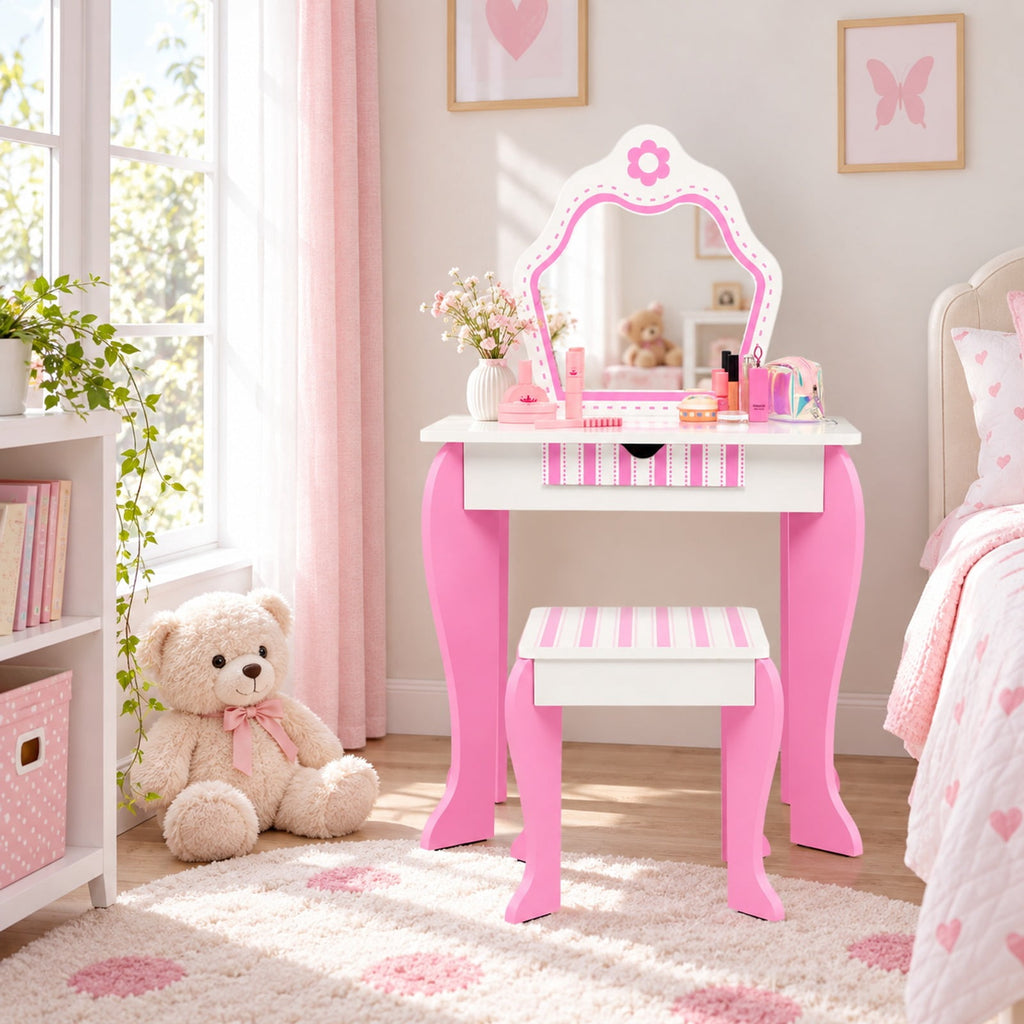 Airfind 2-in-1 Toddler Vanity Set with Detachable Top and Cute Flower Patterns, 66 lbs Capacity, MDF acrylic Frame, White