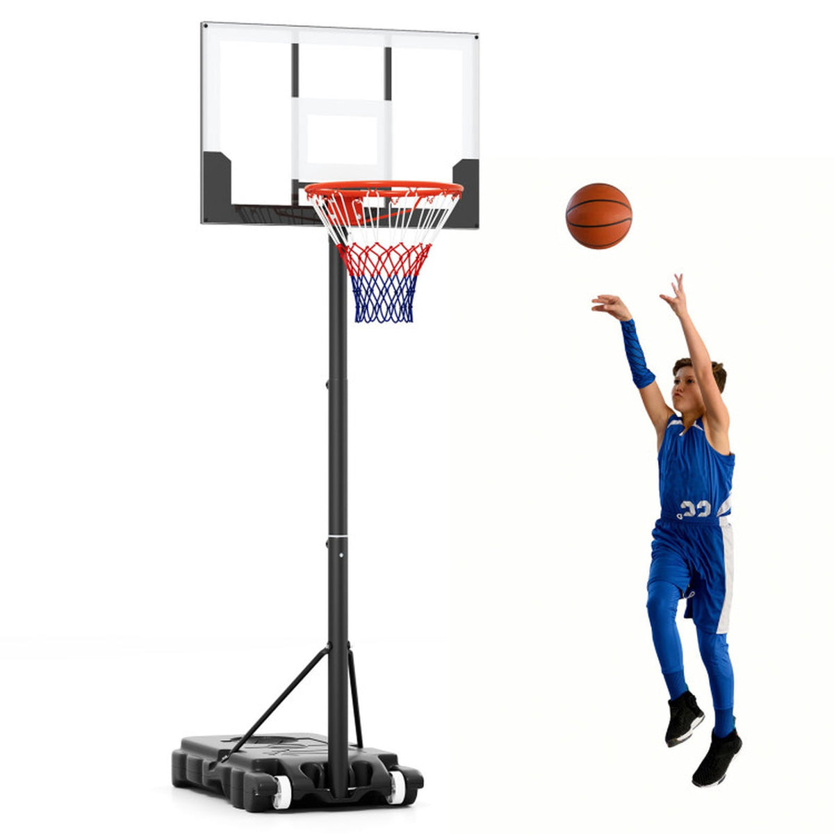Airfind Portable Basketball Hoop with Adjustable Height from 3.3 to 7 ft and Shatterproof PC Backboard for Indoor and Outdoor Play, White