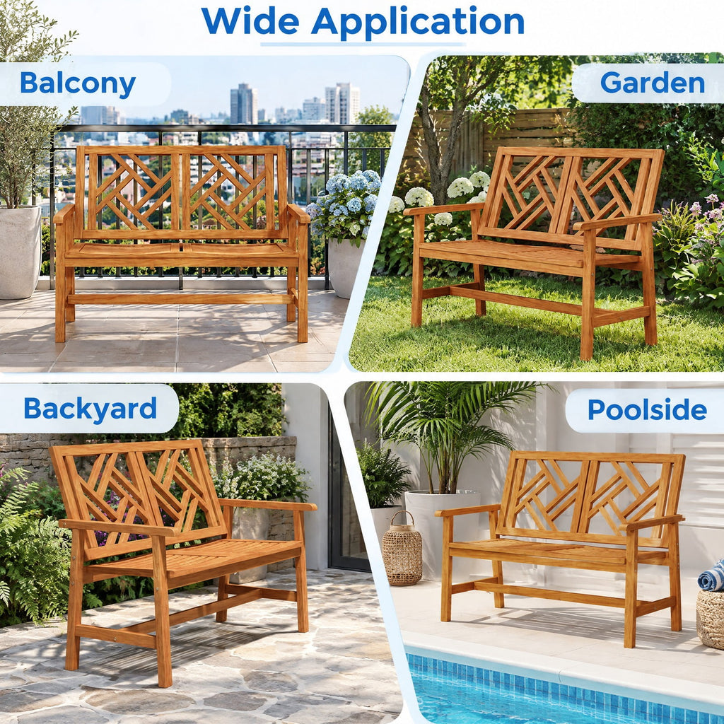 Airfind Outdoor Bench Wood 2, 660 lbs Capacity, Hardwood Frame, 48 × 26 × 36 Footprint, Wood, Geometric patterns infuse an elegant touch
