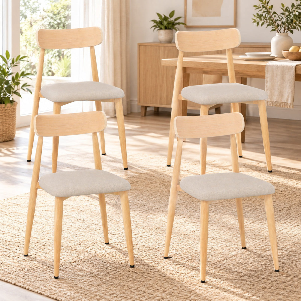 Airfind Linen Fabric Upholstered Modern Dining Chair Set of 2 with Padded Seat and Curved Back, 340 lbs Capacity, 19.5in x 19in x 31in Footprint