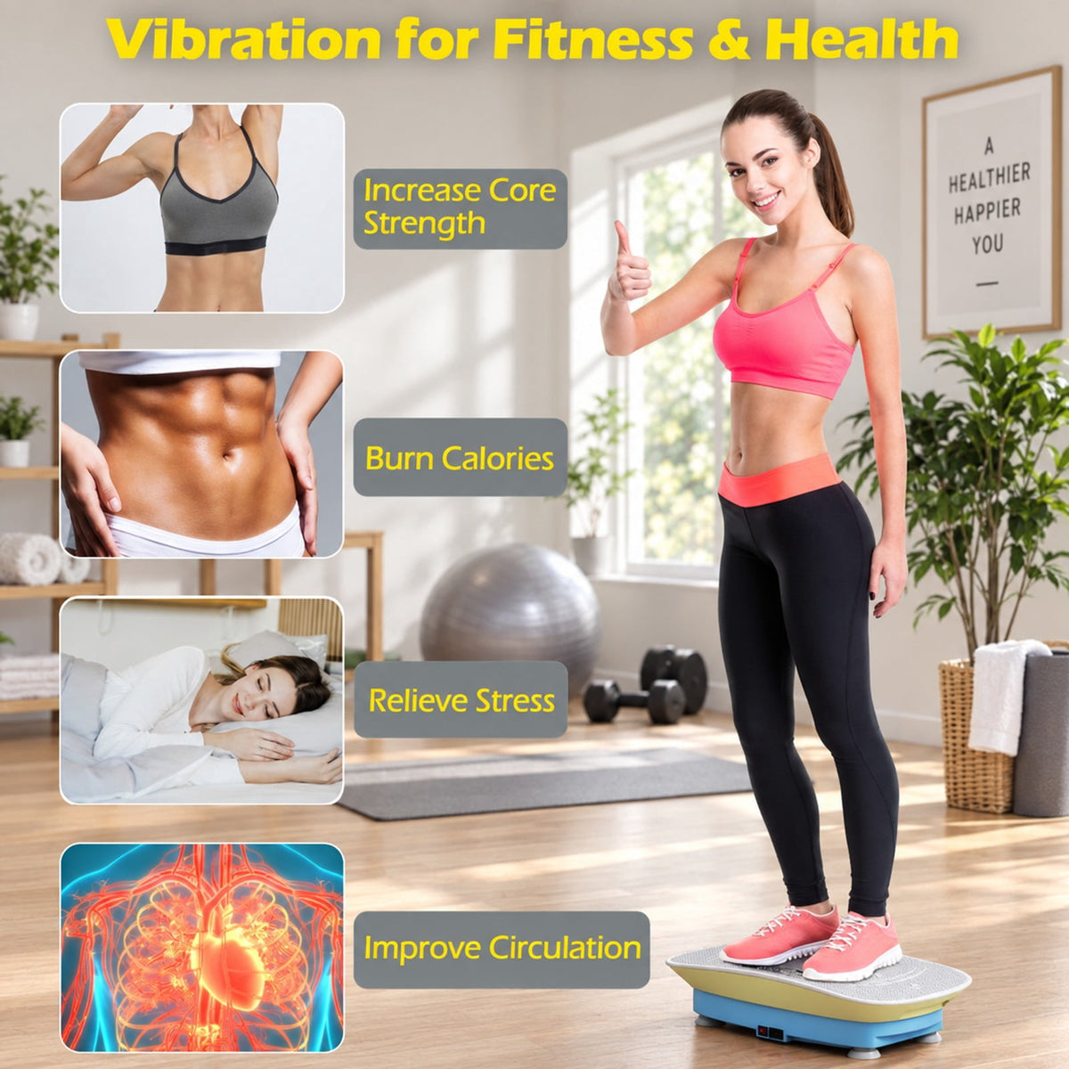Airfind Vibration Plate Exercise Machine for Lymphatic Drainage and Weight Loss with 10 Speed Intensities, 330 lbs Capacity, ABS Silicon Metal Frame
