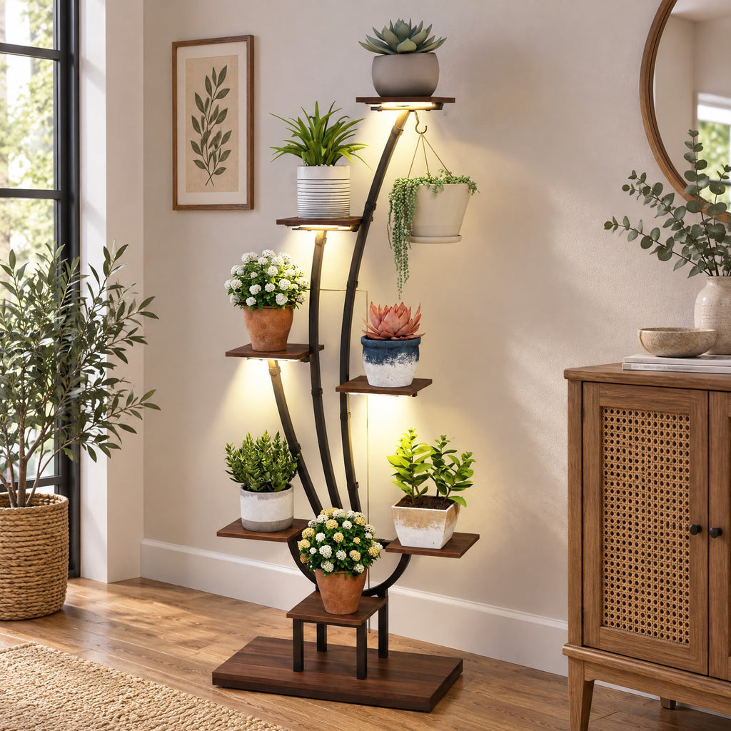 Airfind Indoor Plant Stand with Grow Lights Tall 8-Tier Corner Metal Plant Shelf-Set of 2, Layer 10 lbs Capacity, Metal Engineered Board Frame