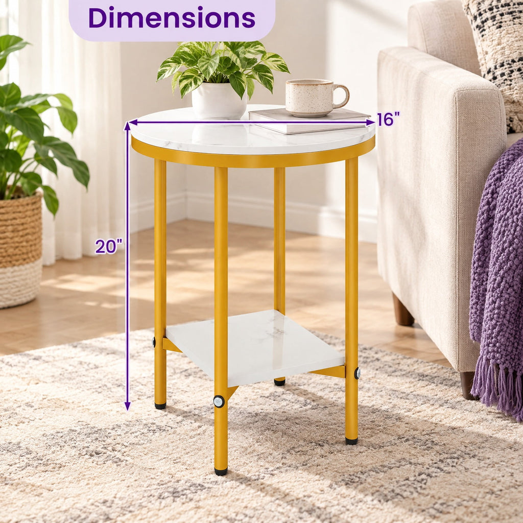 Airfind 2-Tier Round Coffee Table with Storage Shelf-2, 66 lbs Capacity, Engineered Wood Metal Frame, 16 x 16 x 20 Footprint, Coffee