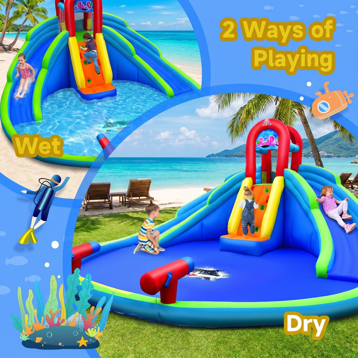 Airfind Inflatable Water Slide Bounce House with Upgraded Handrails, Dual Slides, Water Cannons, Climbing Wall, 216x212x116in for Kids 3-10
