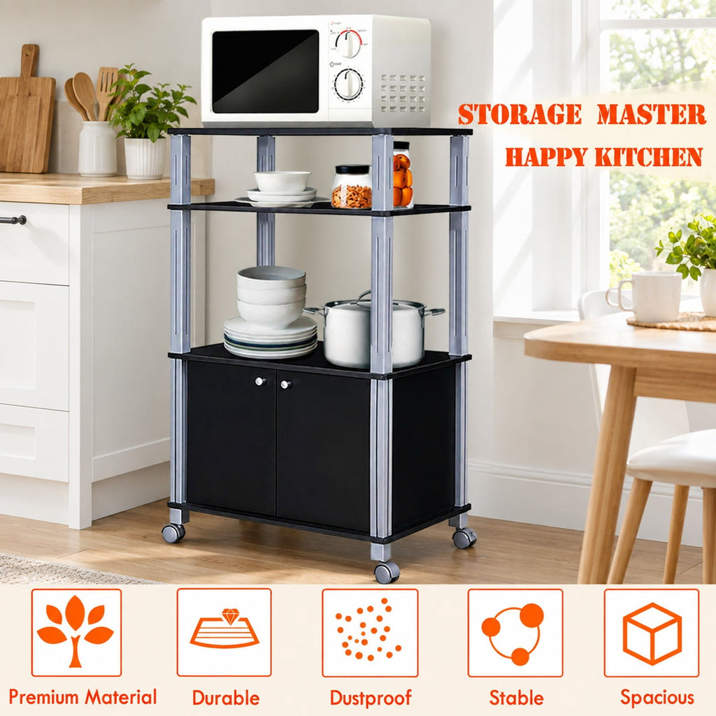 Airfind Microwave Rack Stand Rolling Storage Cart, P2 MDF Frame, 23.5 x 15.5 x 38.5 Footprint, Black