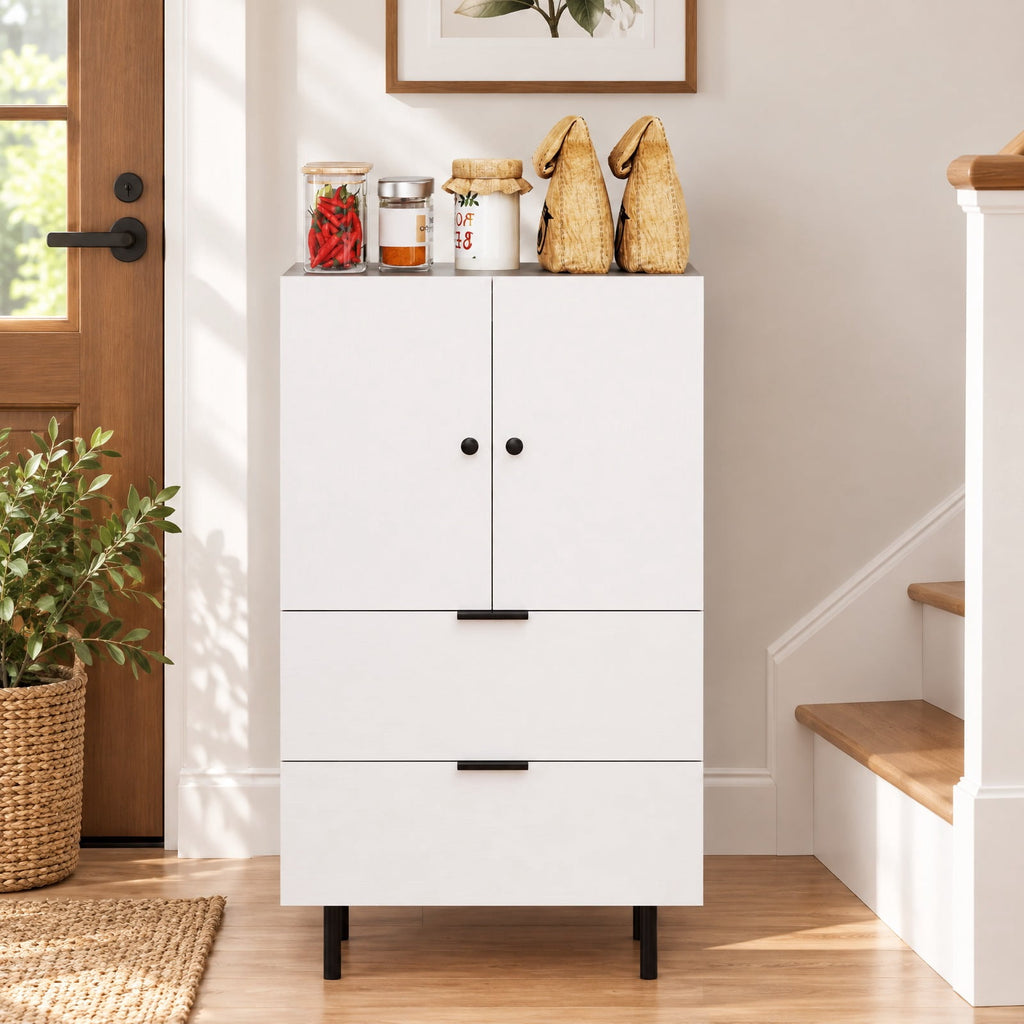Airfind Sideboard Buffet Cabinet 2-Door Serving Cupboard with Drawers, 155 lbs Capacity, Engineered Wood MDF Metal Frame, White