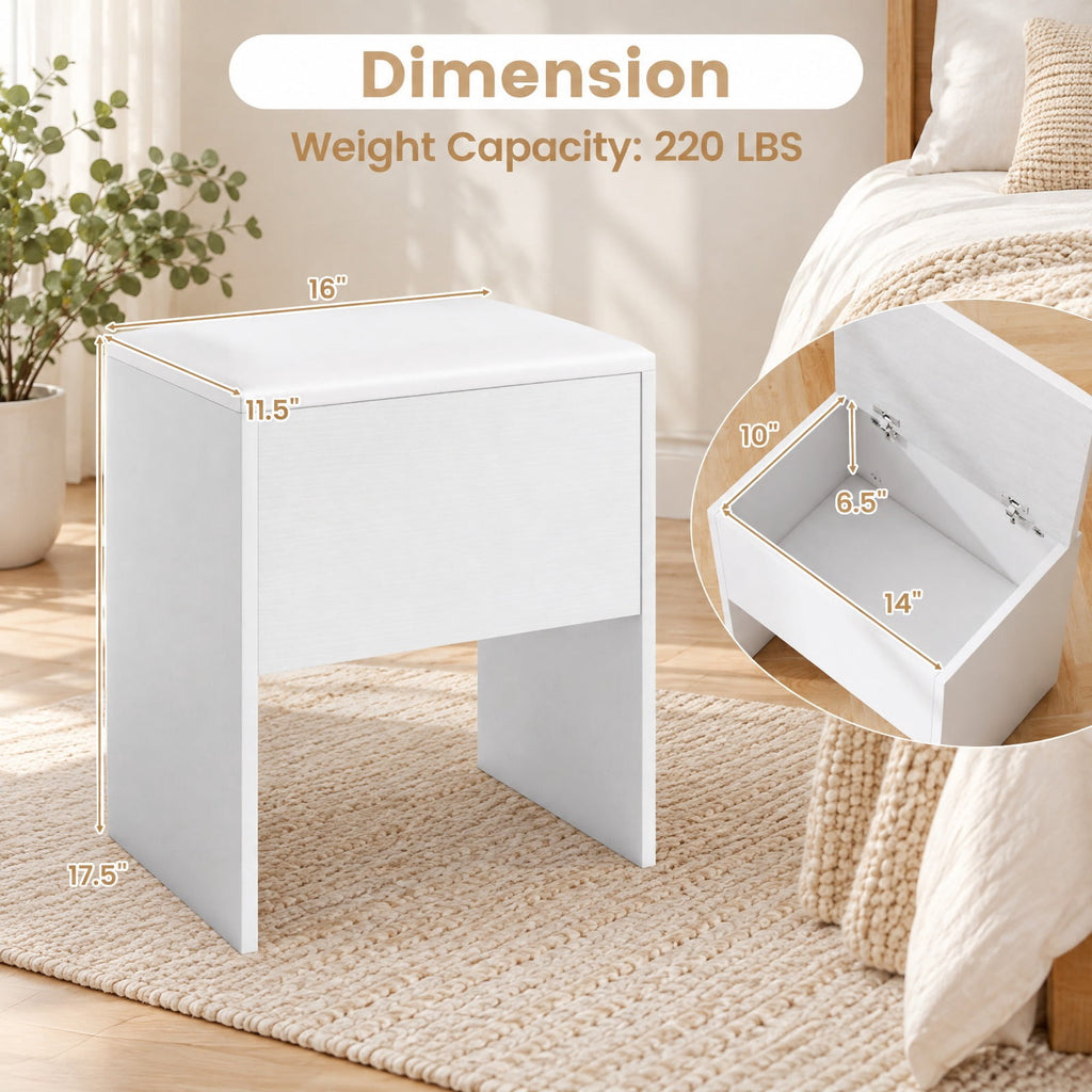 Airfind Vanity Stool Flip Top Storage Stool with Soft Padded Seat, 220 lbs Capacity, Oxford Fabric Frame, White