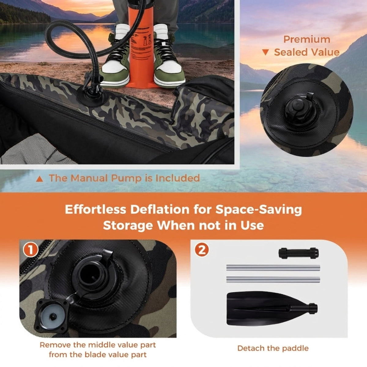 Airfind Inflatable Fishing Float Tube with 350 lb Capacity and Adjustable Shoulder Straps plus Storage Pockets and Foot Pump for Lake Pond River Bass Fly Fishing, Camouflage Multicolor