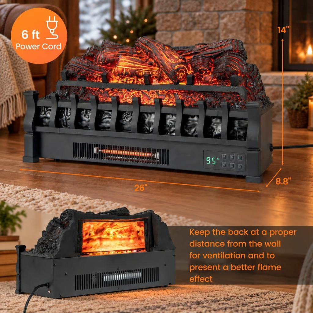 Airfind 26 Inches Infrared Quartz Electric Fireplace with Realistic Pinewood Ember Bed, Metal ABS Resin Frame for Everyday Use, Black