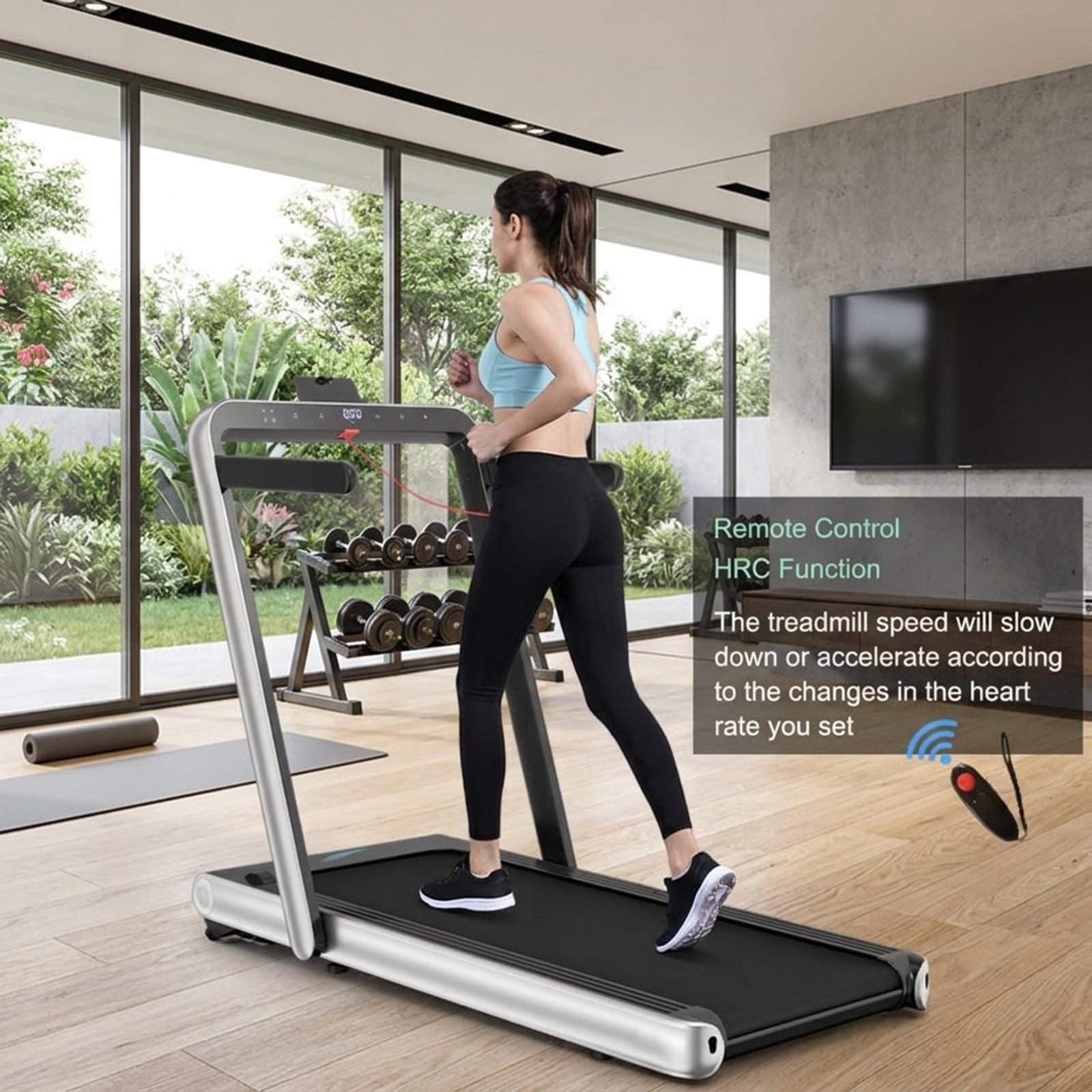 Airfind 4.75HP 2-in-1 Walk-to-Run Folding Treadmill with APP Sync, Silver