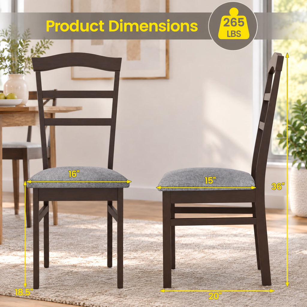 Airfind Wooden Dining Chair Set of 2 Linen Fabric Upholstered Kitchen Chairs Farmhouse Side Accent Chairs, Chair 265 lbs Capacity, Coffee+Grey