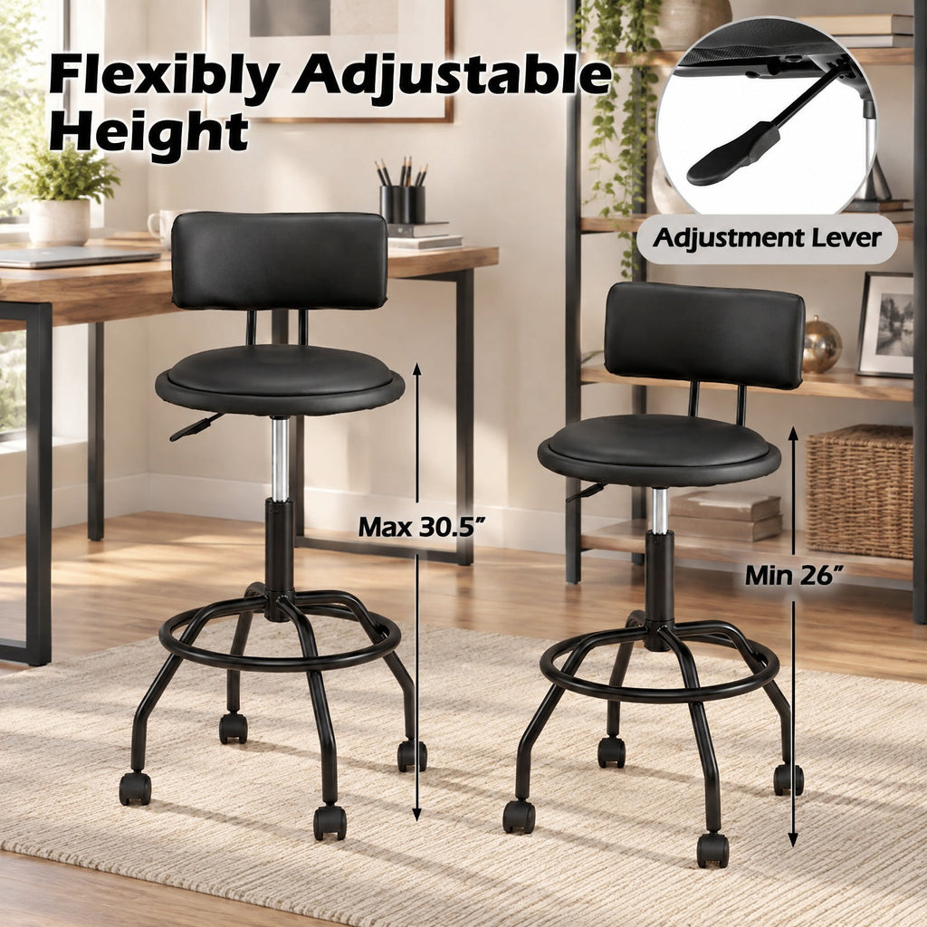Airfind Modern Swivel Height Adjustable Bar Stool with Backrest, Bar Chair 330 lbs Capacity, Metal PU Leather Sponge Plywood Frame, Black