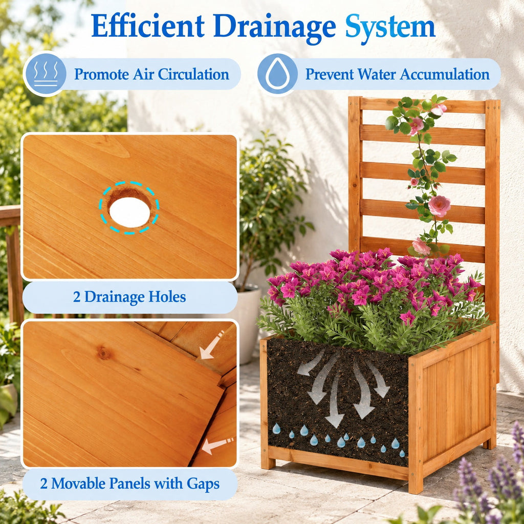 Airfind 48 Inch Wood Raised Garden Bed with Trellis with Drainage Holes, 44 lbs Capacity, Wood Frame, 17 Inch x 16 Inch x 48 Inch Planter Box Interior Footprint