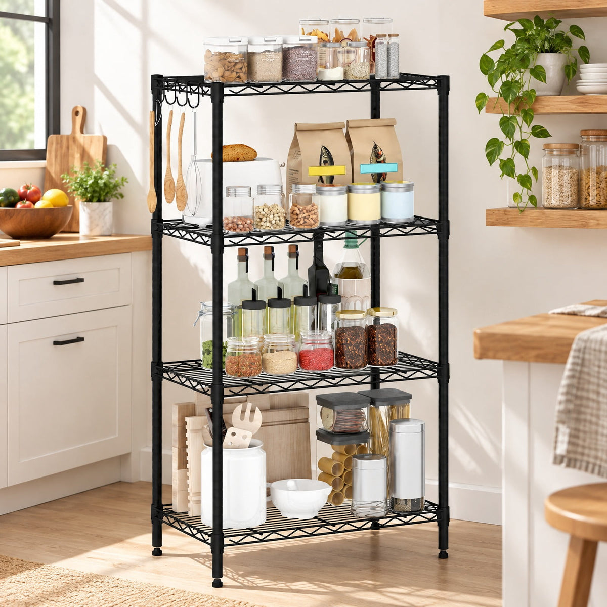 Airfind 4-Tier Metal Storage Shelving Unit with V-Shaped Wire Rack and 600 LBS Capacity, 600 lbs Capacity, Metal Frame, Black