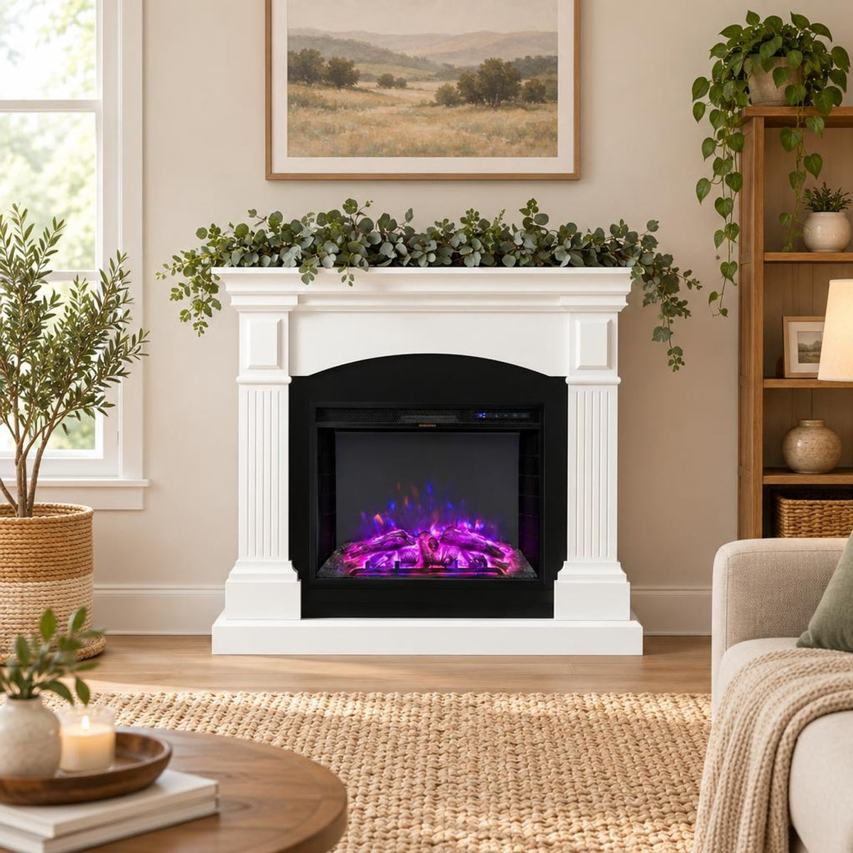 Airfind 26 Inch Recessed Electric Fireplace with Adjustable Flame Brightness, Metal Resin Tempered Glass Frame, Black