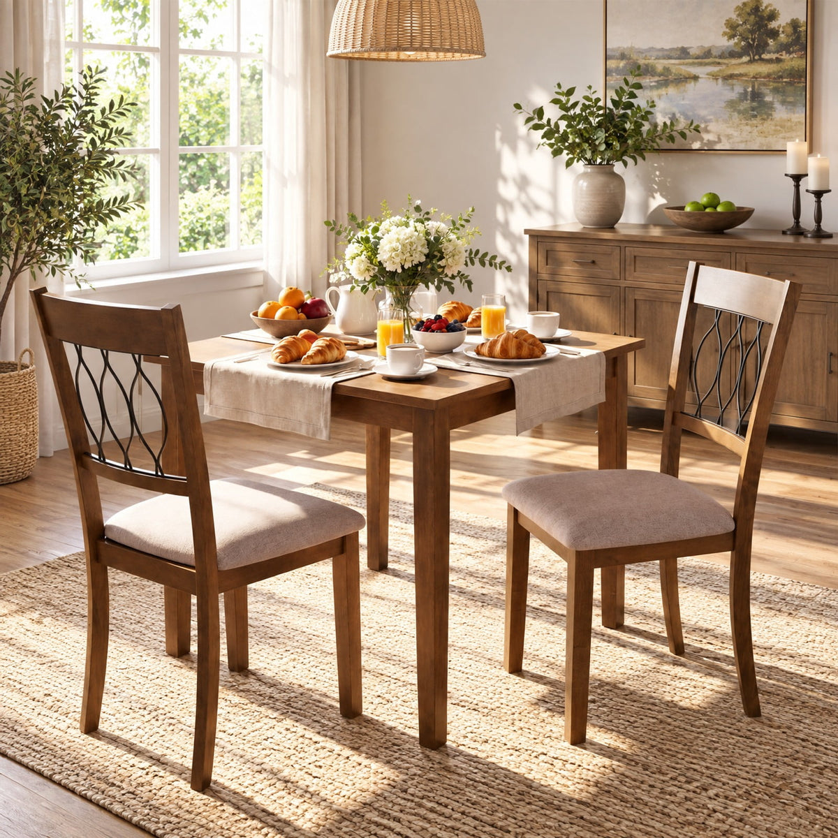 Airfind Set of 2 Dining Chair Fabric/Faux Leather Upholstered with Padded Seat, Chair 330 lbs Capacity, 19.5 x 22.5 x 38 Footprint, Brown