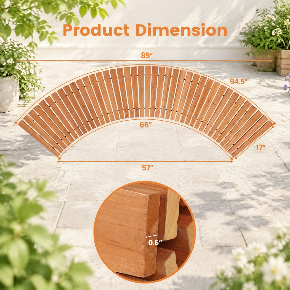 AIRFIND Wooden Garden Pathway with Curved Roll-Up Design, Textured Fir Wood Slats and Connected Wire Supports, 17 in Wide, Natural