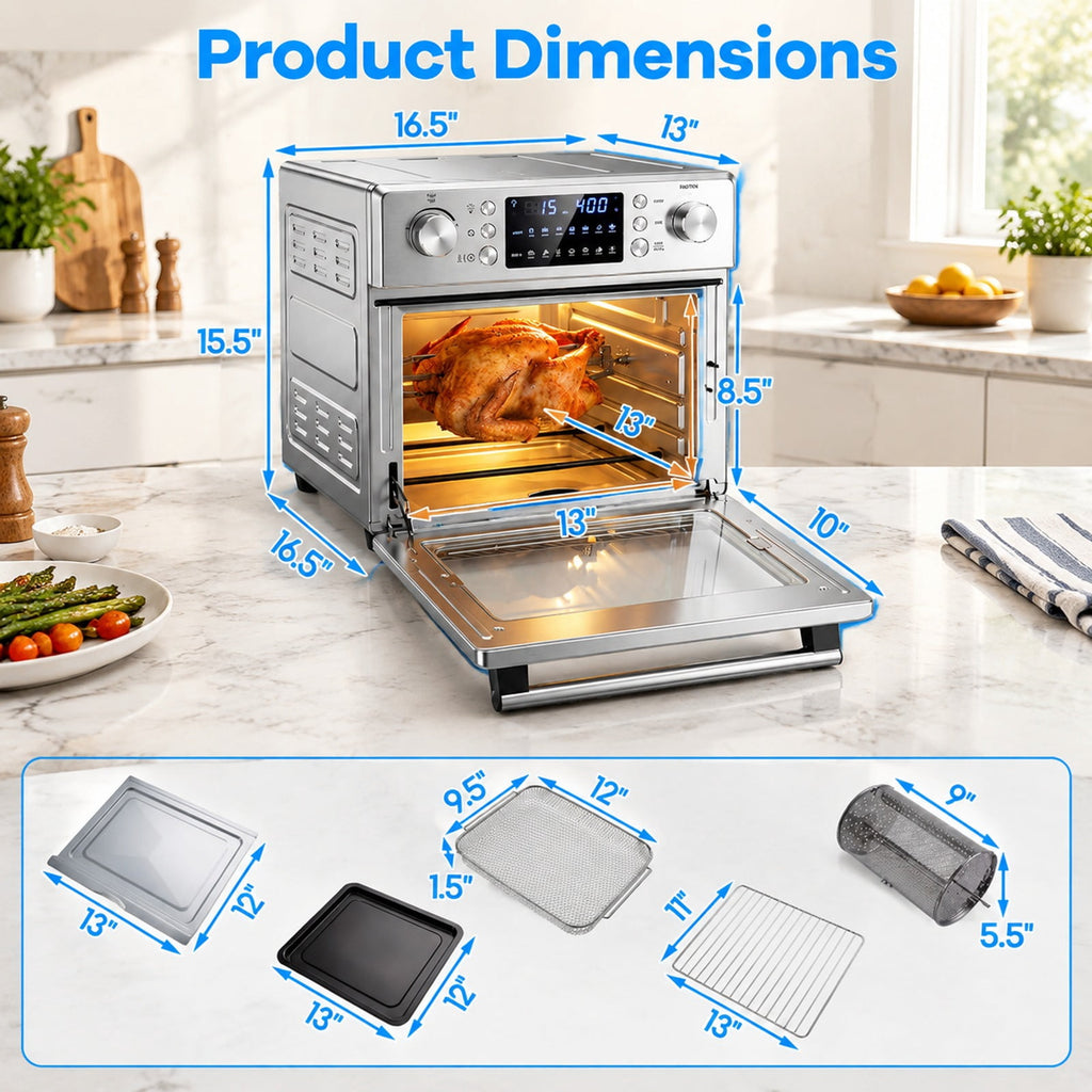 Airfind Stainless Steel Countertop Convection Oven with Bake, Stainless Steel Galvanized Metal Frame, 26 Qt/25 L Capacity, Silver