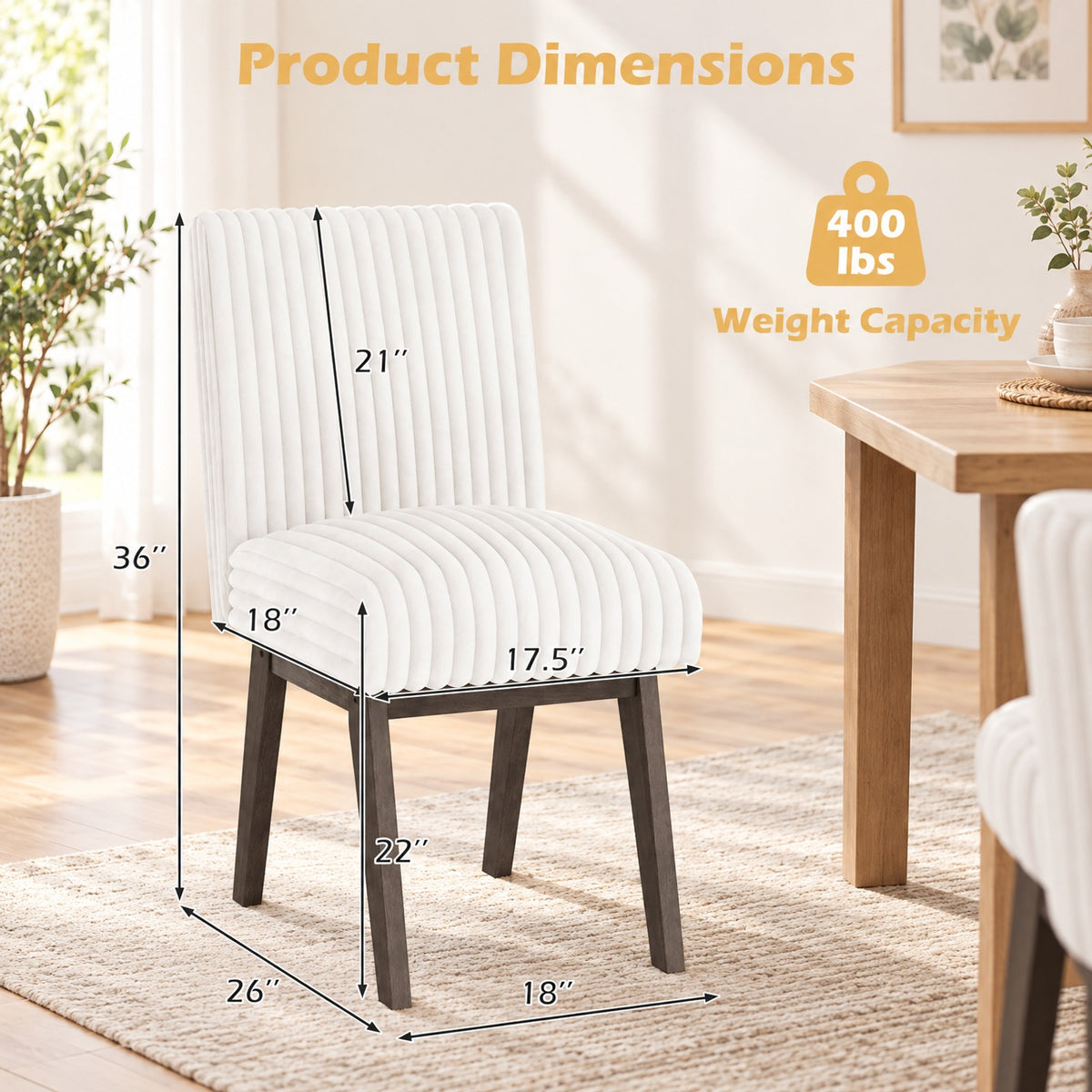 Airfind Dining Chairs Set of 2 Fabric Upholstered Kitchen Chairs with Padded Seatand Rubber Wood Legs-Gray and White, 400 lbs Capacity, Gray