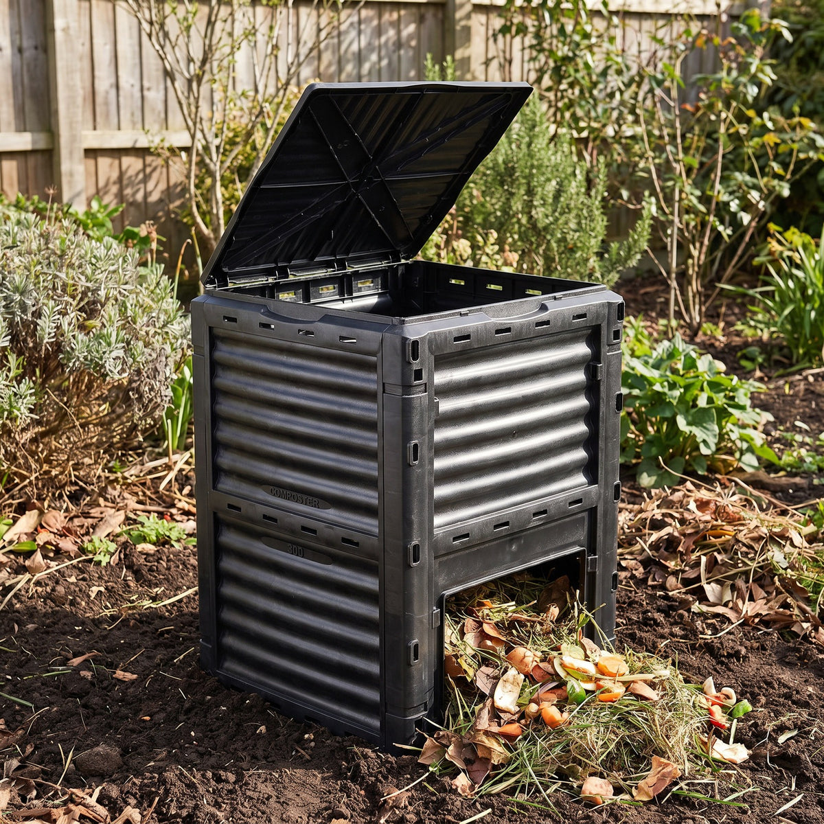 Airfind 80-Gallon Outdoor Composter with Large Openable Lid and Bottom Exit Door, PP Frame, 23.5 x 23 x 32 (L x W x H) Inner Footprint, Green