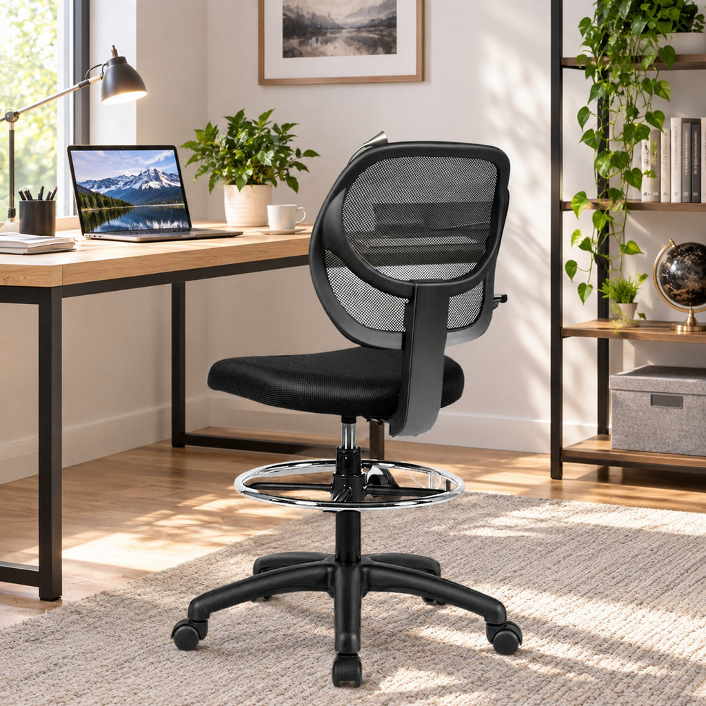 Airfind Adjustable Height Mid Back, Mesh Drafting Office Chair, 330 lbs Capacity, Mesh sponge plasticOverall Frame, BlackMain, Natural