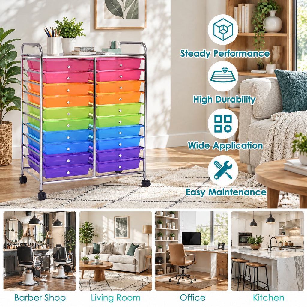 Airfind 20 Drawers Storage Rolling Cart Studio Organizer, Steel Frame, 25 Inch x15 Inch x 34 Inch Footprint, 20 removable drawers for storage and classify