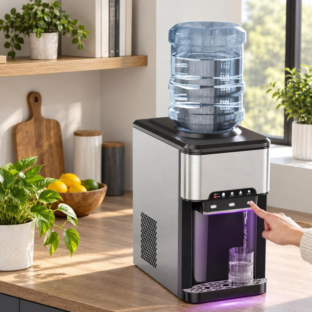 Airfind Water Cooler Dispenser 3-in-1 with Built-in Ice Maker and 3 Temperature Settings, Stainless Steel Plastic Frame, Silver