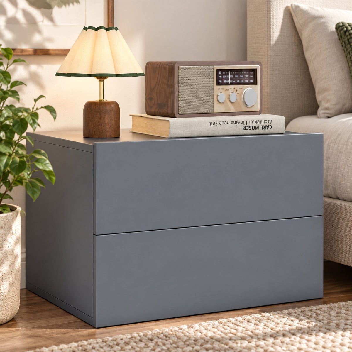Airfind Floating Nightstand with 2 Storage Drawers Wall Mounted for Bedroom, 11 lbs Capacity, Engineered Wood Frame, 16.5in x 12in x 11.5in Footprint