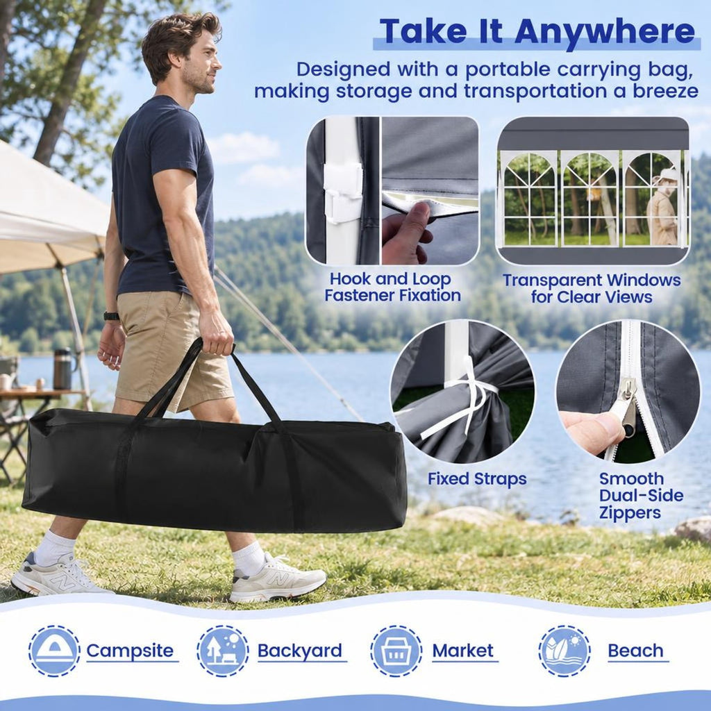 Airfind 10 x 20 FT Pop up Canopy with 6 Sidewalls and Windows and Carrying Bag for Party Wedding Picnic, Grey