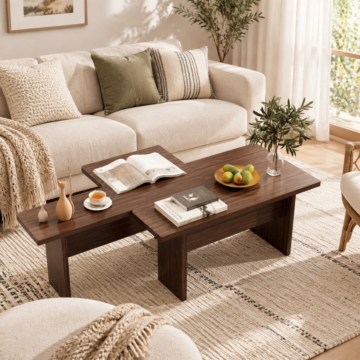 Airfind Modular Coffee Table Set of 2 Featuring L-shaped Layout and 155 Lb Capacity for Living Room and Small Spaces Practical Everyday Design, Walnut