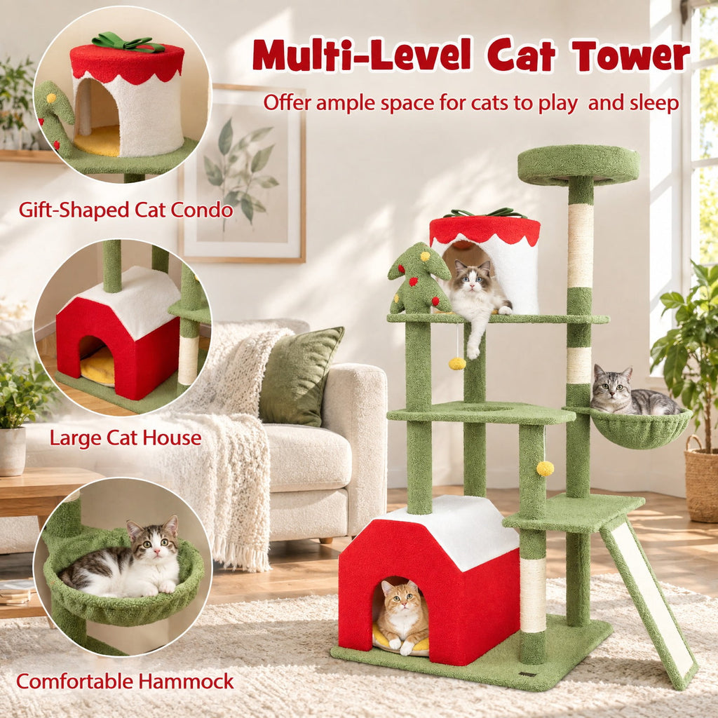 Airfind 61 Inches Cute Christmas Cat Tree with Sisal Scratching Posts and 2 Condos, 22 lbsNet Weight 42.5 lbsBox Qty1(May vary by batch) Capacity
