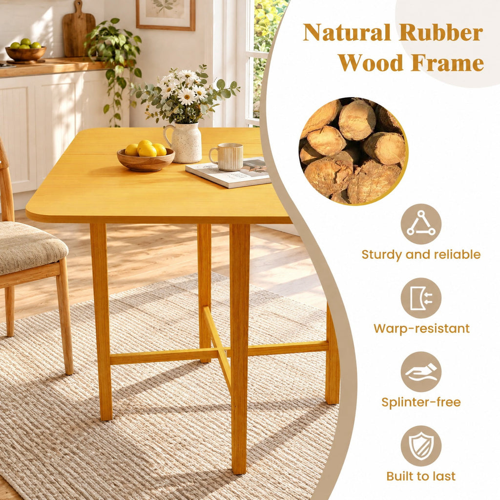 Airfind Foldable Dining Table for 2-4 People with Rubber Wood Legs for Small Space, 180 lbs Capacity, Rubber Wood MDF Frame, Natural
