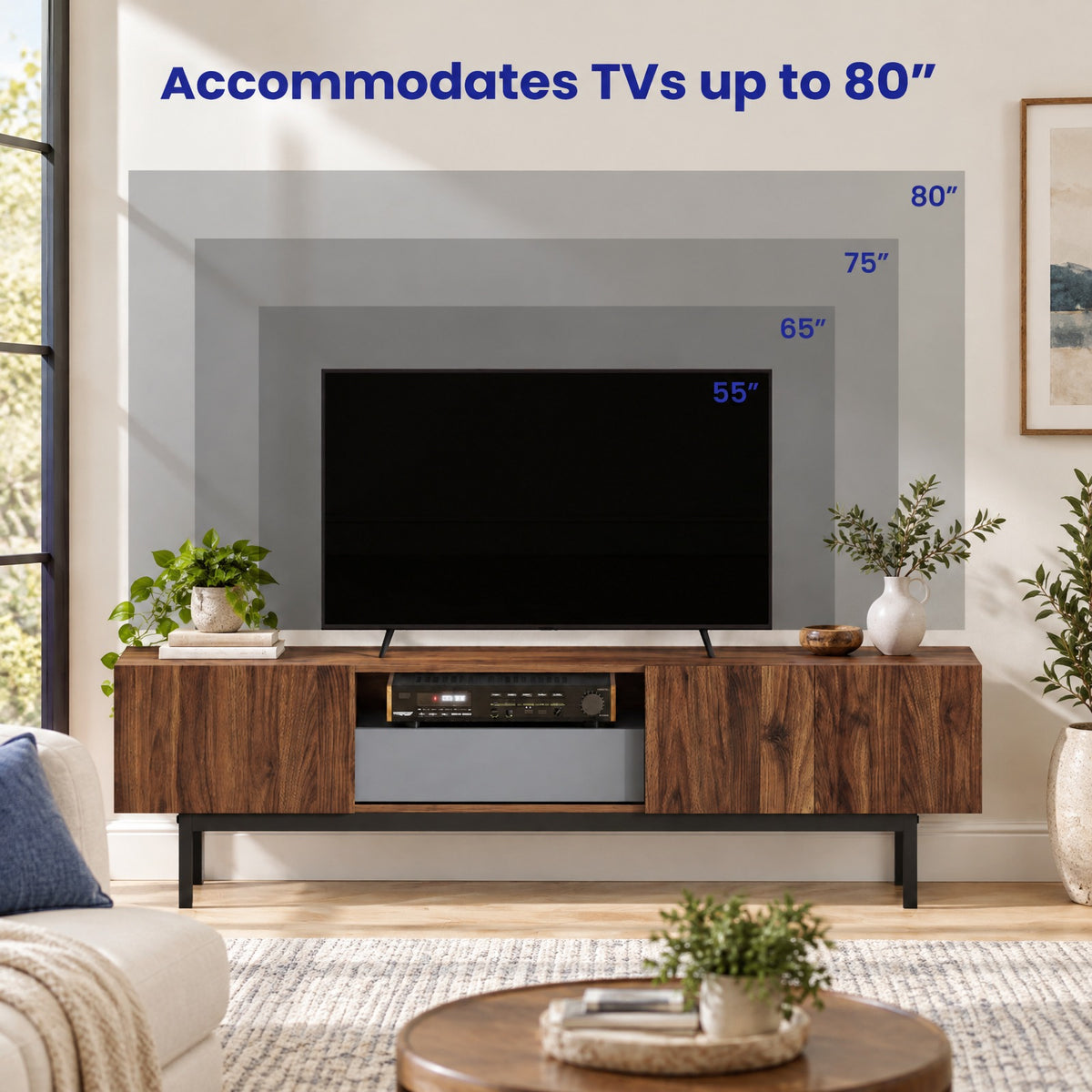 Airfind Modern Mid Century TV Cabinetfor TVs up to 82 with Drawer, 200 lbs Capacity, Engineered Wood MDF Metal Frame, 71 x 16.5 x 20 Footprint