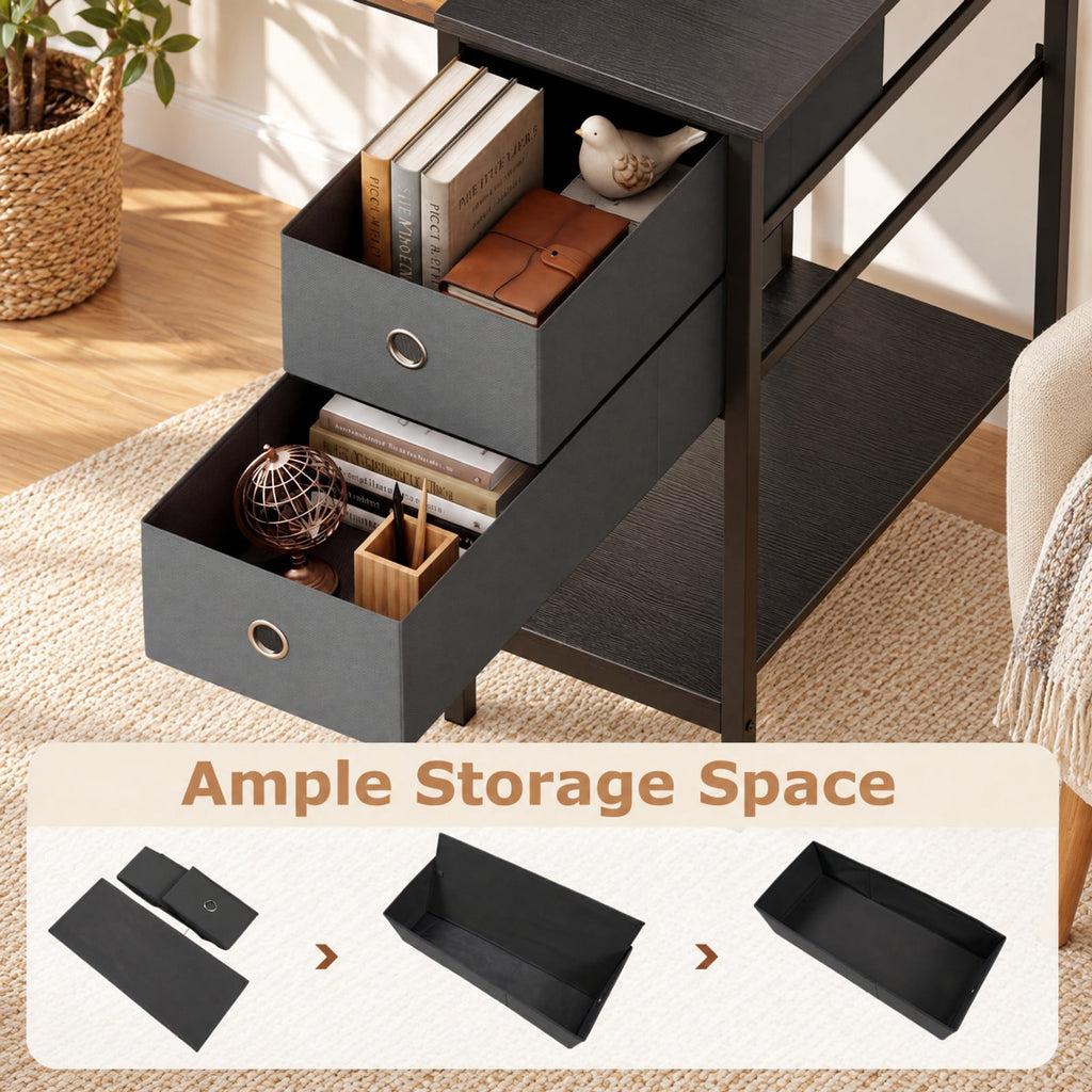 Airfind 48 Inch Computer Desk with 2 Fabric Drawers Industrial Home Office Desk, 110 lbs Capacity, Engineered Wood Metal Fabric Frame, Brown