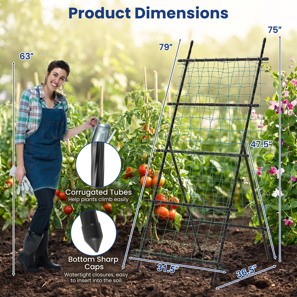Airfind 74 Inch Tall Garden Trellis for Flower Vine Vegetable Fruit Pea, PE-Coated Metal PP Frame, 31.5 x 36.5 x 75 Footprint, Black