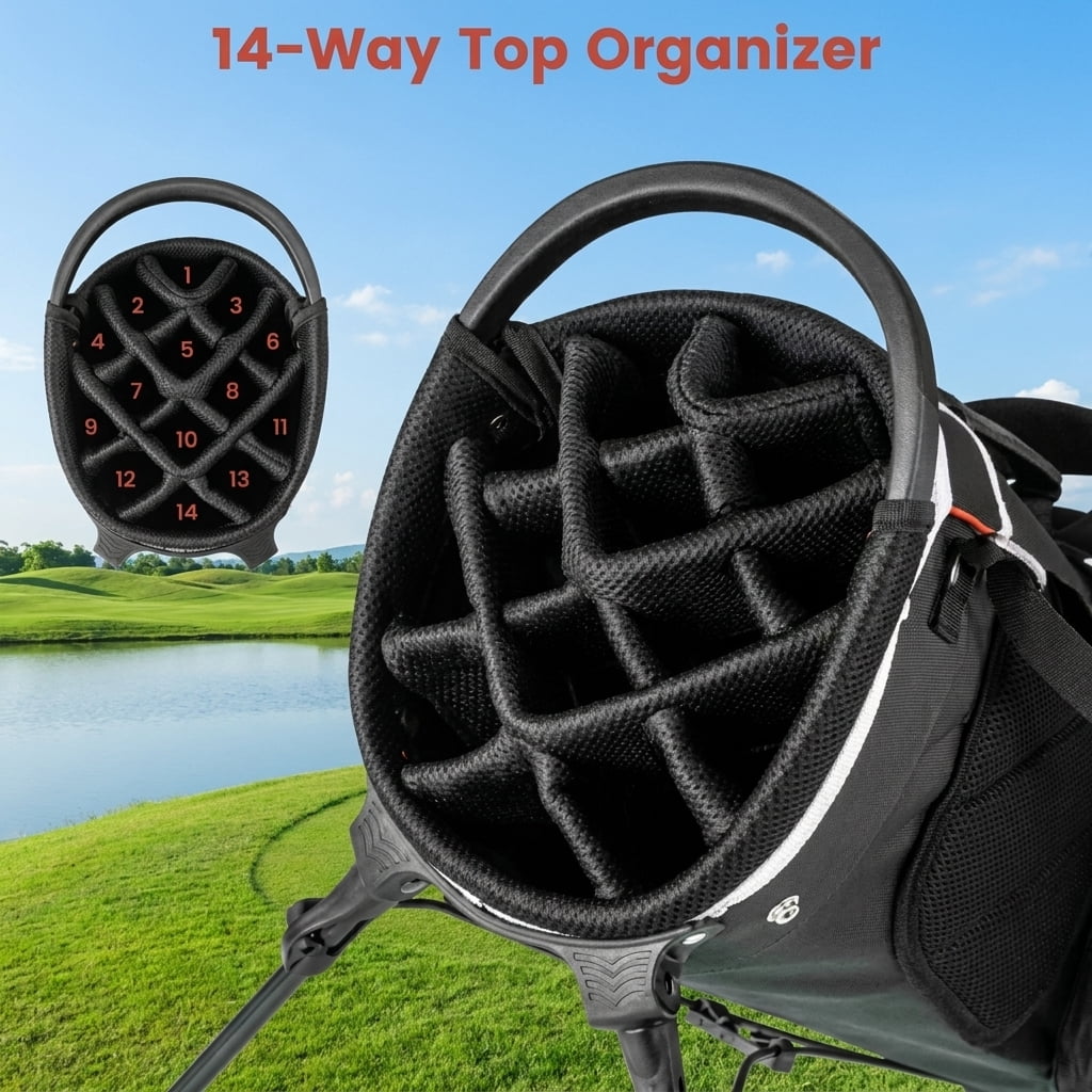 Airfind 14-Way Stand Bag with Cushioned Hip Strap and Rain Hood for Walking Rounds, Red
