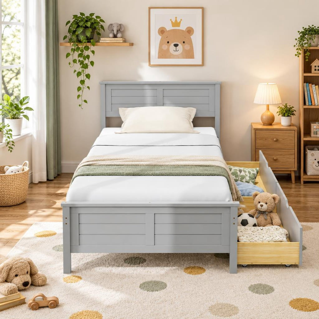 Airfind Twin Size Bed Frame with Storage Drawers, 350 lbs Capacity, Pine Wood Plywood MDF Engineered Wood Frame, Gray