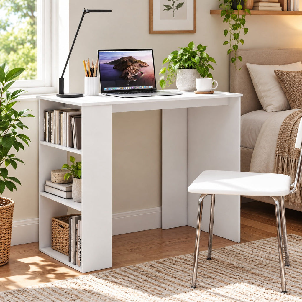 Airfind Computer Desk with Bookshelf for Small Space, 155 lbs Capacity, Engineered Wood Frame, 35.5 x 18 x 29.5 Footprint, White