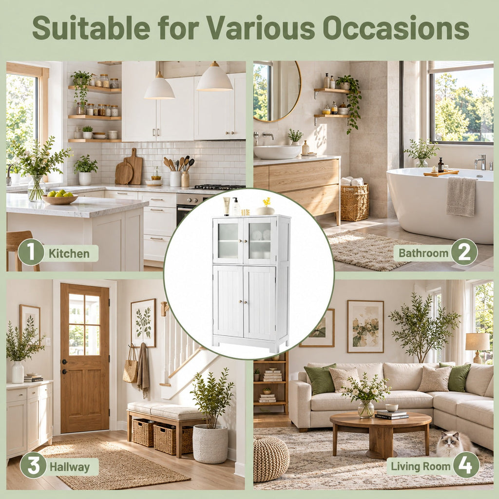 Airfind Bathroom Floor Storage Locker Kitchen Cabinet with Doors and Adjustable Shelf, MDF Frame, 23 x 12 x 43 inch Footprint, White