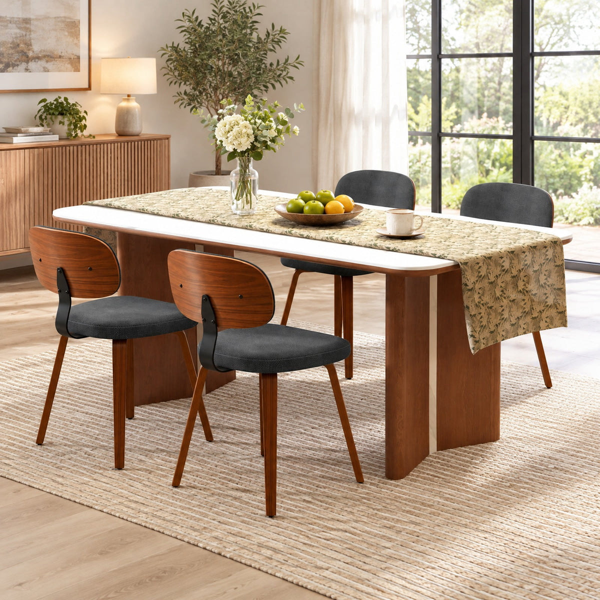 Airfind Chenille Fabric Upholstered Wooden Kitchen Chairs Set of 4, Chenille Sponge Bentwood Metal Frame, 330 lbs Capacity, Dark Gray