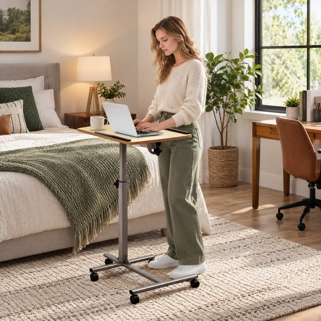 Airfind Adjustable Angle Height Rolling Laptop Table, Steel (frame) Frame, 23.5 x 16 x 24.5-36 (L x W x Adjustable H) Steel tube Footprint