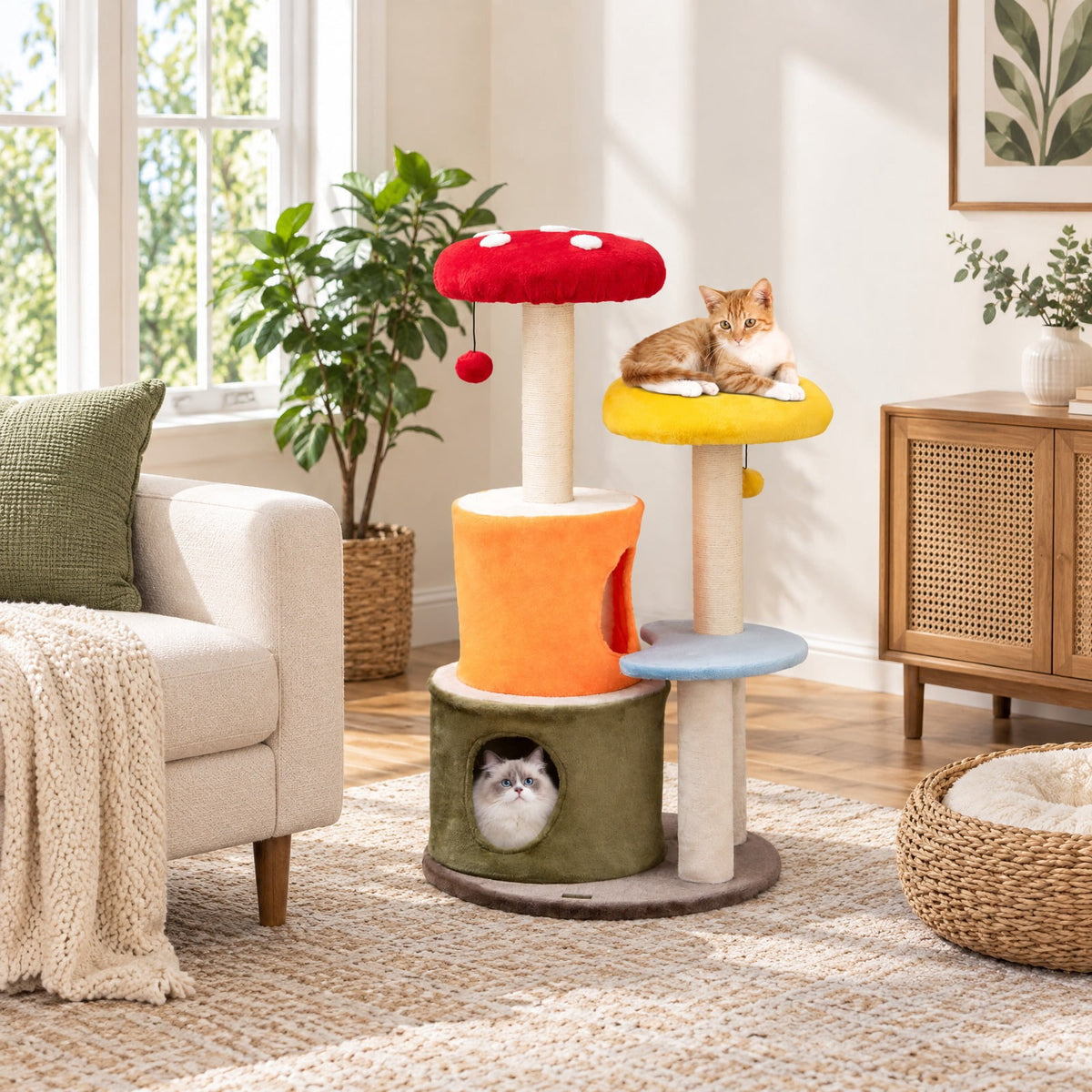 Airfind 43 Inch Tall Cat, Tree Cute with 2 Condos and Padded Platforms, 22 lbs Capacity, Engineered Board Plush Fabric Sisal Frame, Colorful