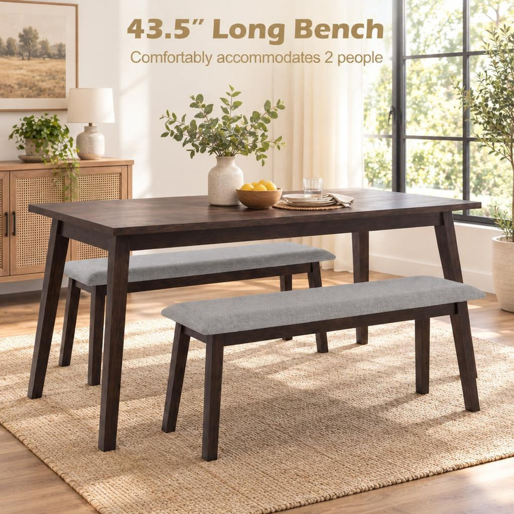Airfind 43.5 Inch Upholstered Entryway Bench with Rubber Wood Frame, 550 lbs Capacity, Faux Linen Fabric Frame, 43.5 Inch x 14 Inch x 18 Inch Footprint, Grey
