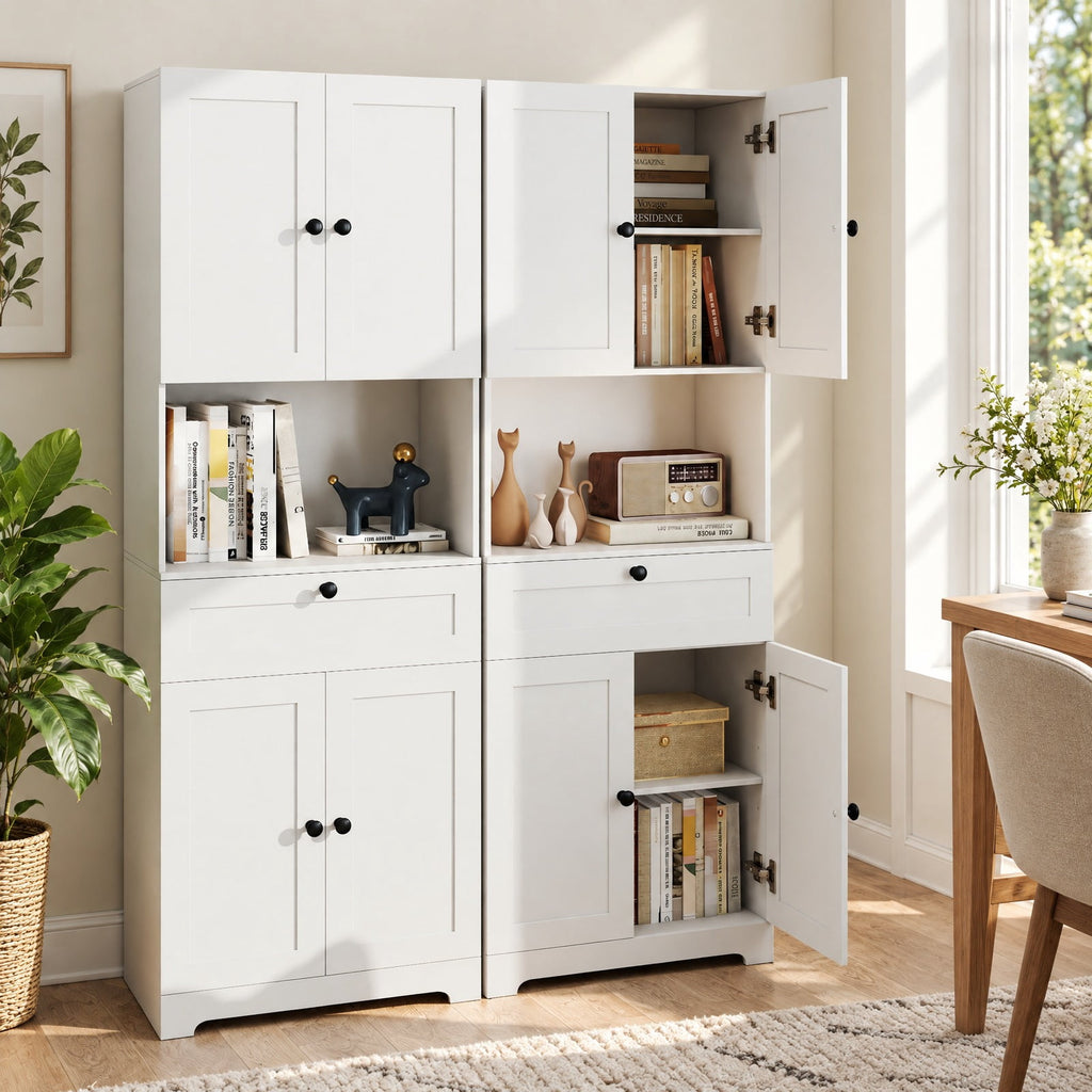 Airfind 67.5 Inch Tall Modern Freestanding Floor Storage Cabinet with 4 Doors and 1 Drawer, 243 lbs Capacity, MDF Engineered Wood Frame, White