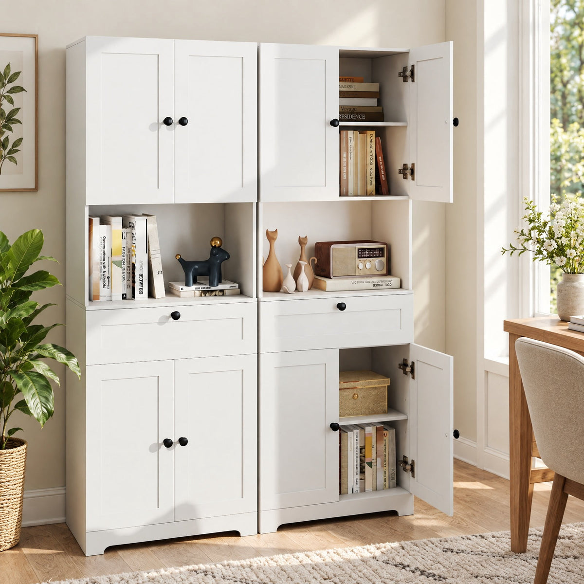 Airfind 67.5 Inch Tall Modern Freestanding Floor Storage Cabinet with 4 Doors and 1 Drawer, 243 lbs Capacity, MDF Engineered Wood Frame, White