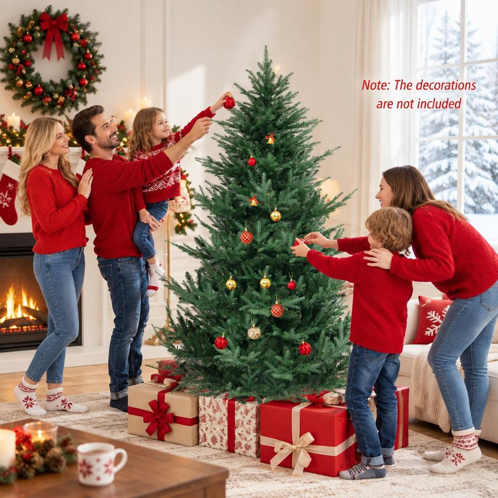 Airfind Pre-lit Artificial Christmas Tree 8 Ft featuring 1480 PVC and PE Branch Tips, Hinged Sections and Metal Stand for Everyday Home Use, Green